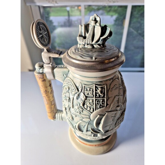 "Christopher Columbus New World" Vintage Lidded Ceramic Beer Stein 1992 Avon - Picture 3 of 11